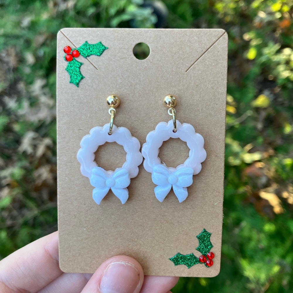 Pink Wreath Handmade Clay Earrings